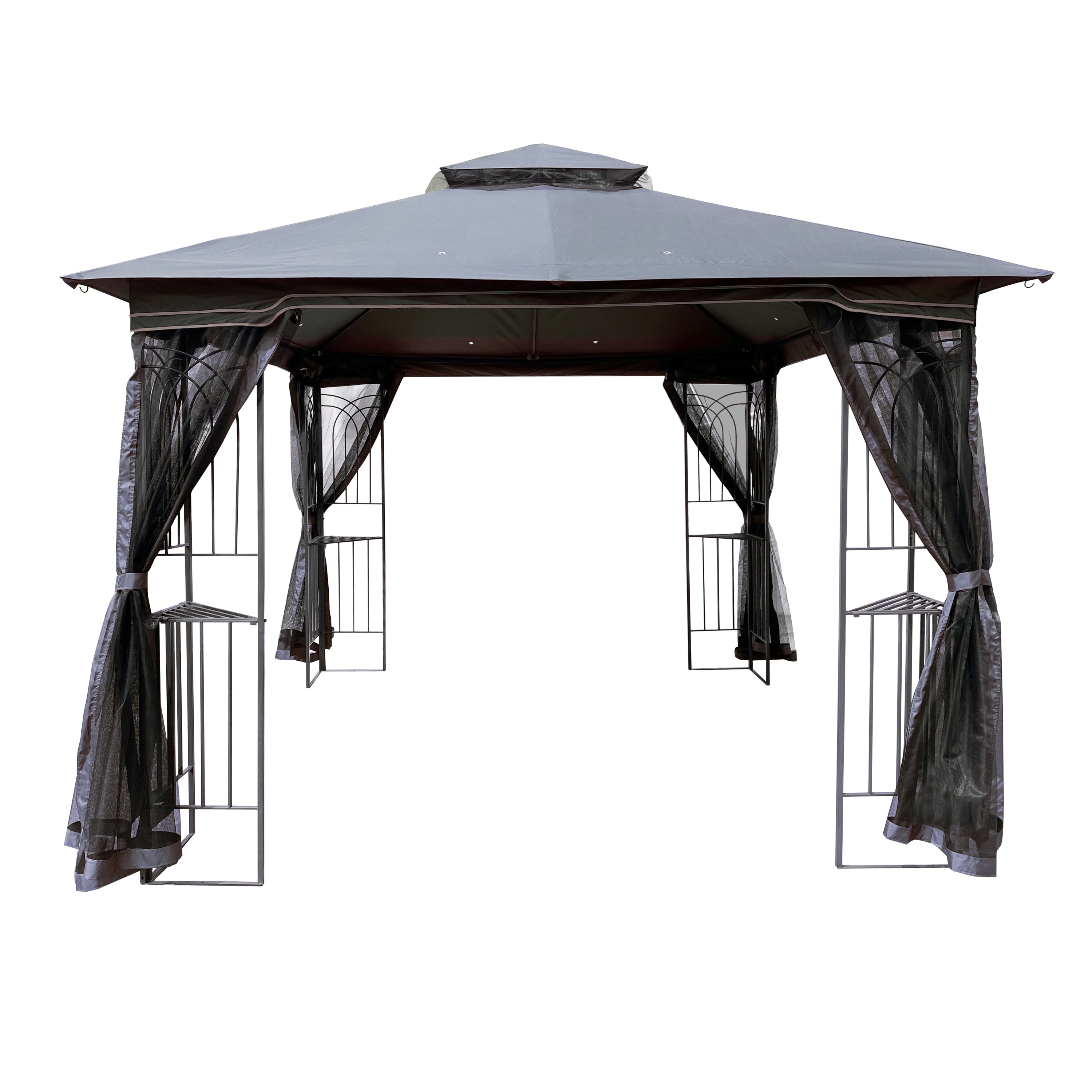 Gazebo Steel Gray 10x10 Ft Double Vented Roof Mesh Sidewalls UV-Resistant
