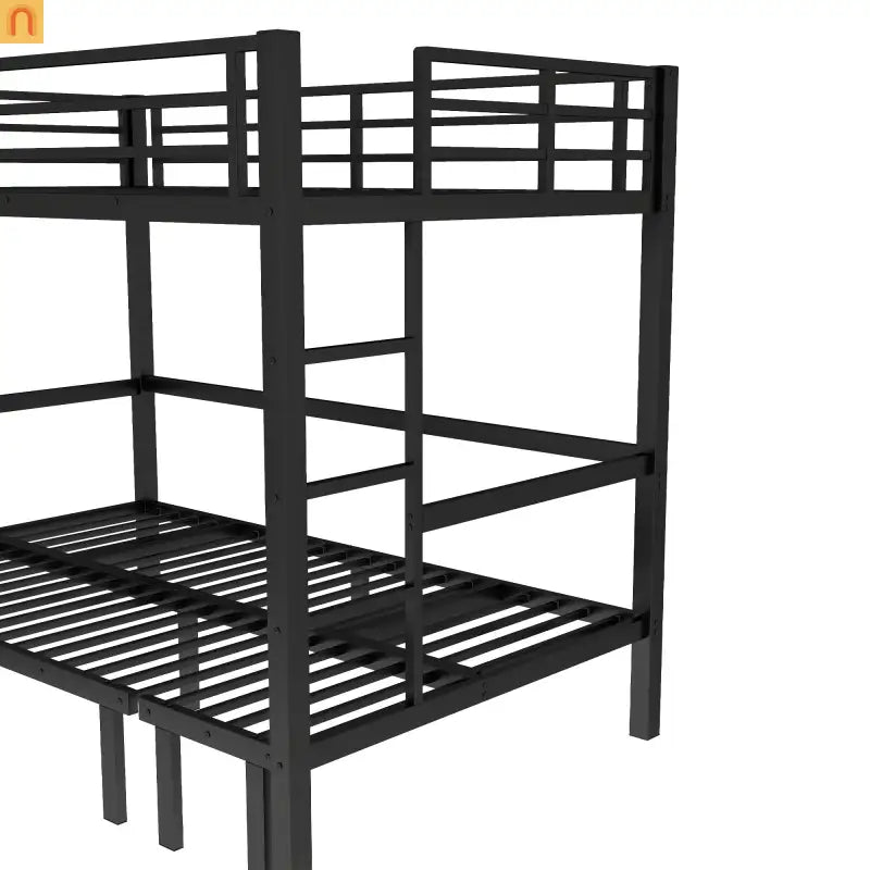 Bunk Bed Twin Xl Over Twin Xl Metal Black with Three Section Pull Out Lower Bunk
