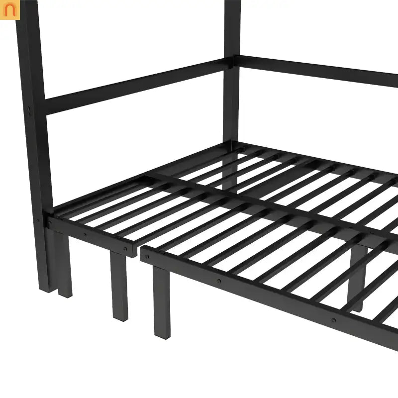 Bunk Bed Twin Xl Over Twin Xl Metal Black with Three Section Pull Out Lower Bunk