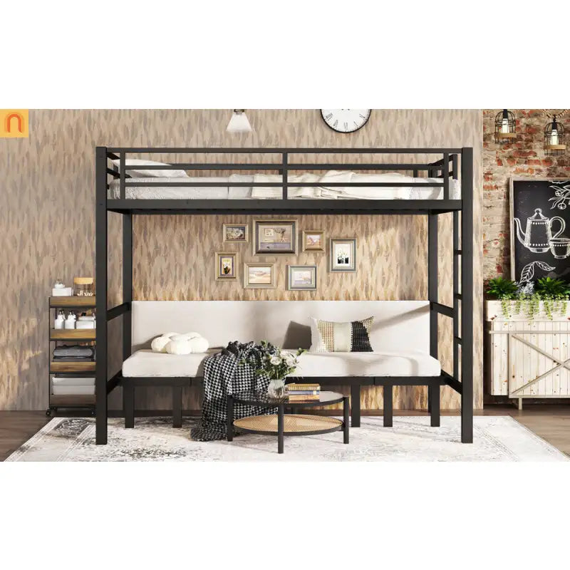Bunk Bed Twin Xl Over Twin Xl Metal Black with Three Section Pull Out Lower Bunk
