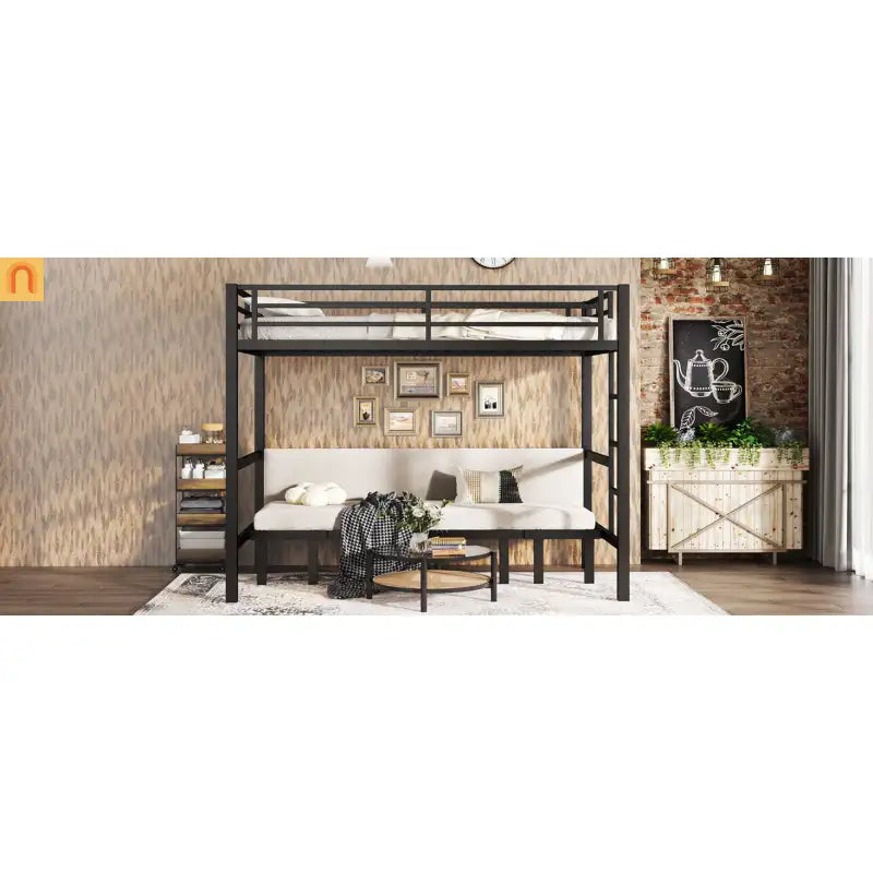 Bunk Bed Twin Xl Over Twin Xl Metal Black with Three Section Pull Out Lower Bunk