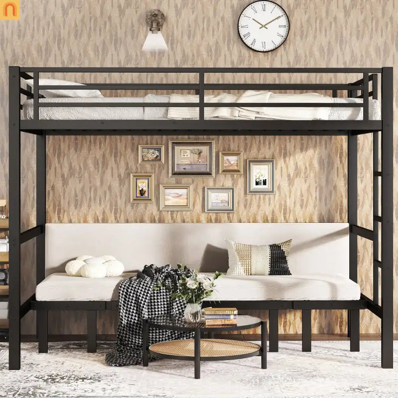 Bunk Bed Twin Xl Over Twin Xl Metal Black with Three Section Pull Out Lower Bunk