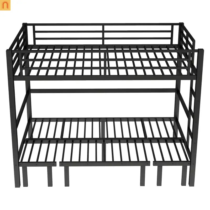 Bunk Bed Twin Xl Over Twin Xl Metal Black with Three Section Pull Out Lower Bunk