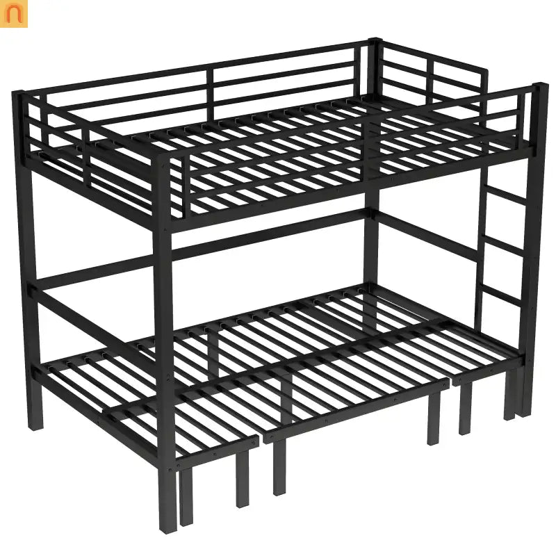 Bunk Bed Twin Xl Over Twin Xl Metal Black with Three Section Pull Out Lower Bunk