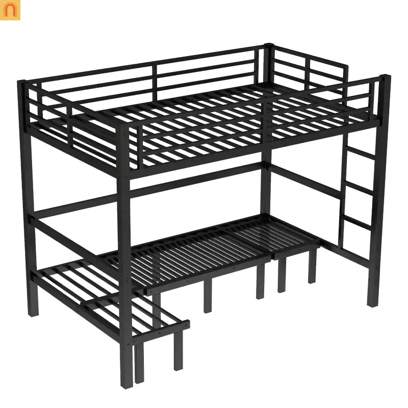 Bunk Bed Twin Xl Over Twin Xl Metal Black with Three Section Pull Out Lower Bunk