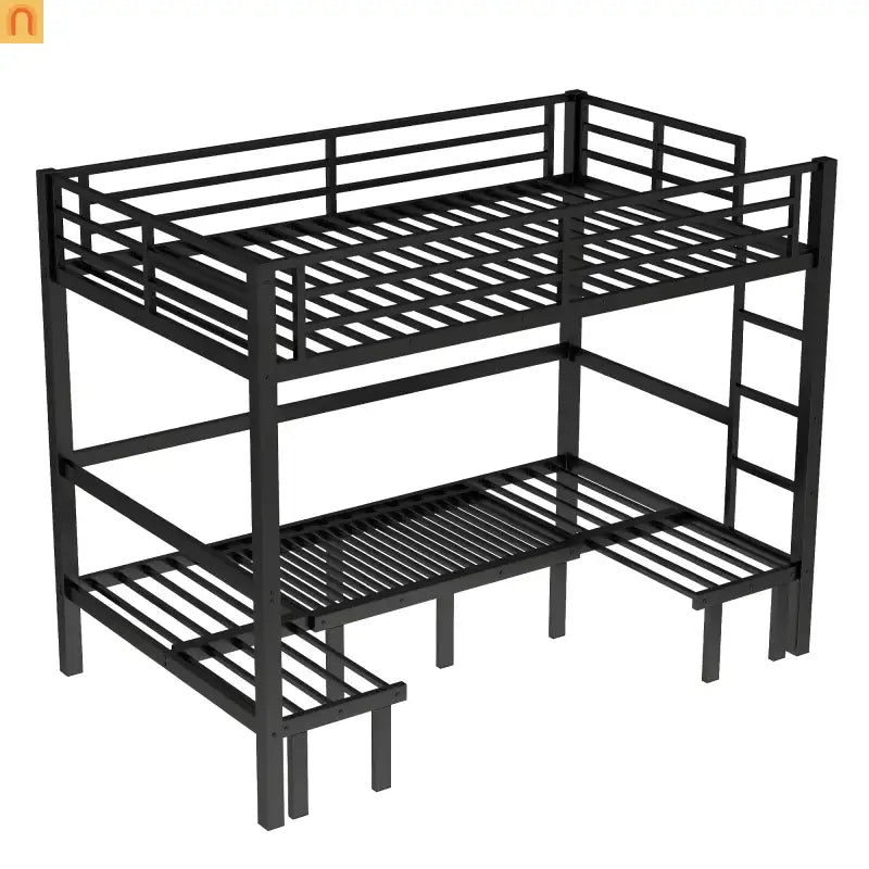 Bunk Bed Twin Xl Over Twin Xl Metal Black with Three Section Pull Out Lower Bunk