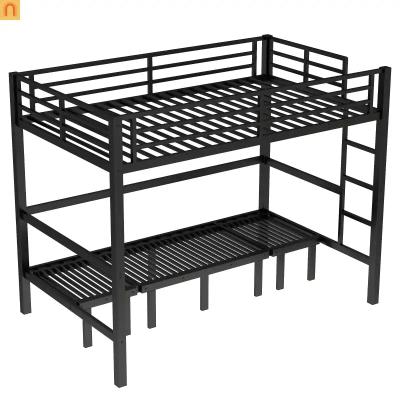 Bunk Bed Twin Xl Over Twin Xl Metal Black with Three Section Pull Out Lower Bunk