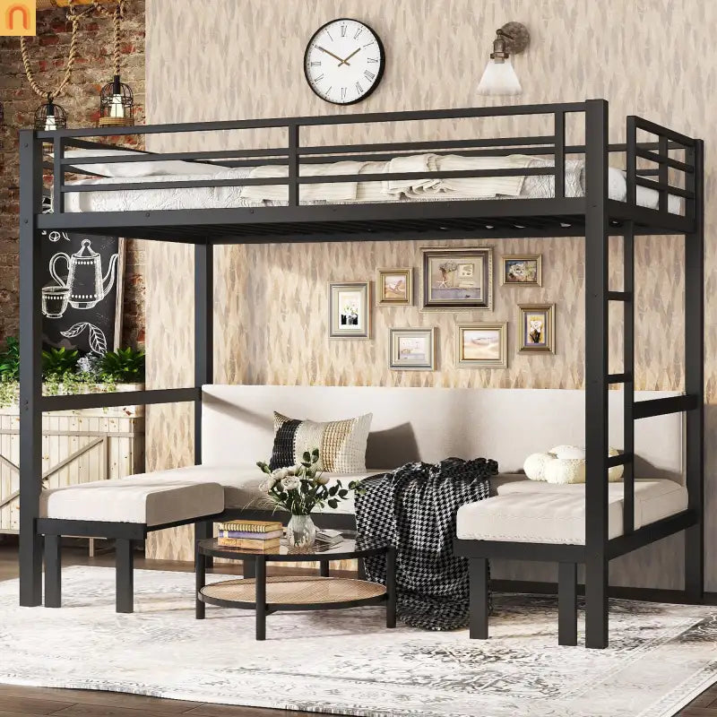 Bunk Bed Twin Xl Over Twin Xl Metal Black with Three Section Pull Out Lower Bunk