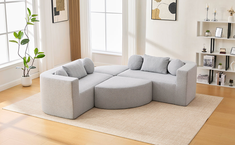 Sectional Sofa U-Shape Modular Boucle Gray 6-Seat Deep Seating 114.9x64.5 In