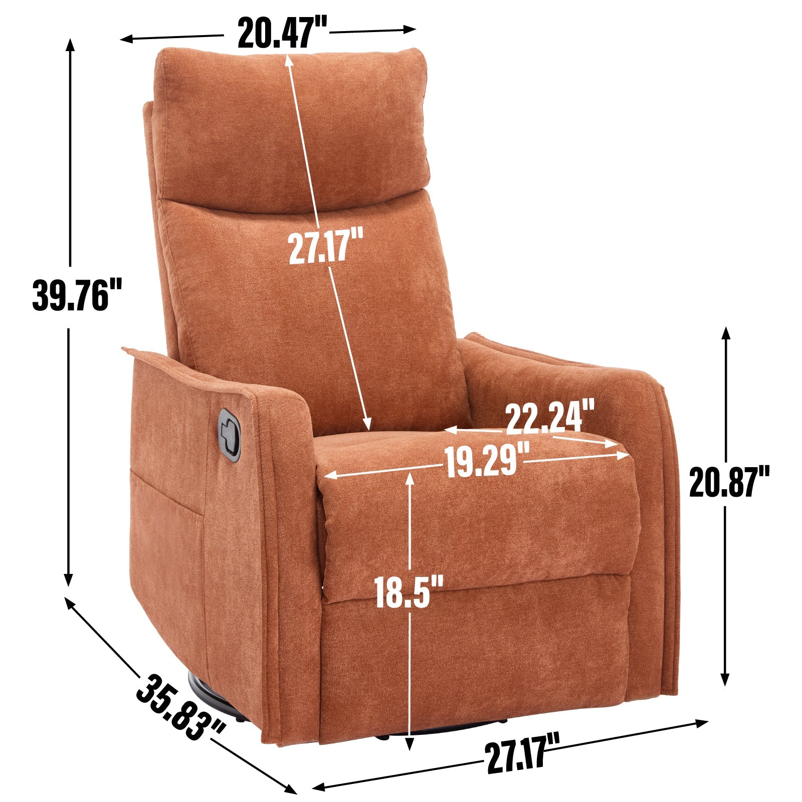 Heated Massage Recliner Chair Swivel Rocker Fabric Orange