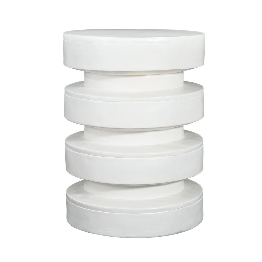 MGO Round Side Table, 3-Tier Design, Indoor Outdoor, 14.2x19.4 in, White