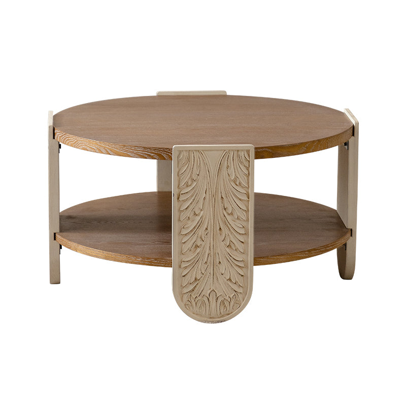 Carved Wood Coffee Table, Retro Double-Layer Storage, Palace Style, Small Spaces