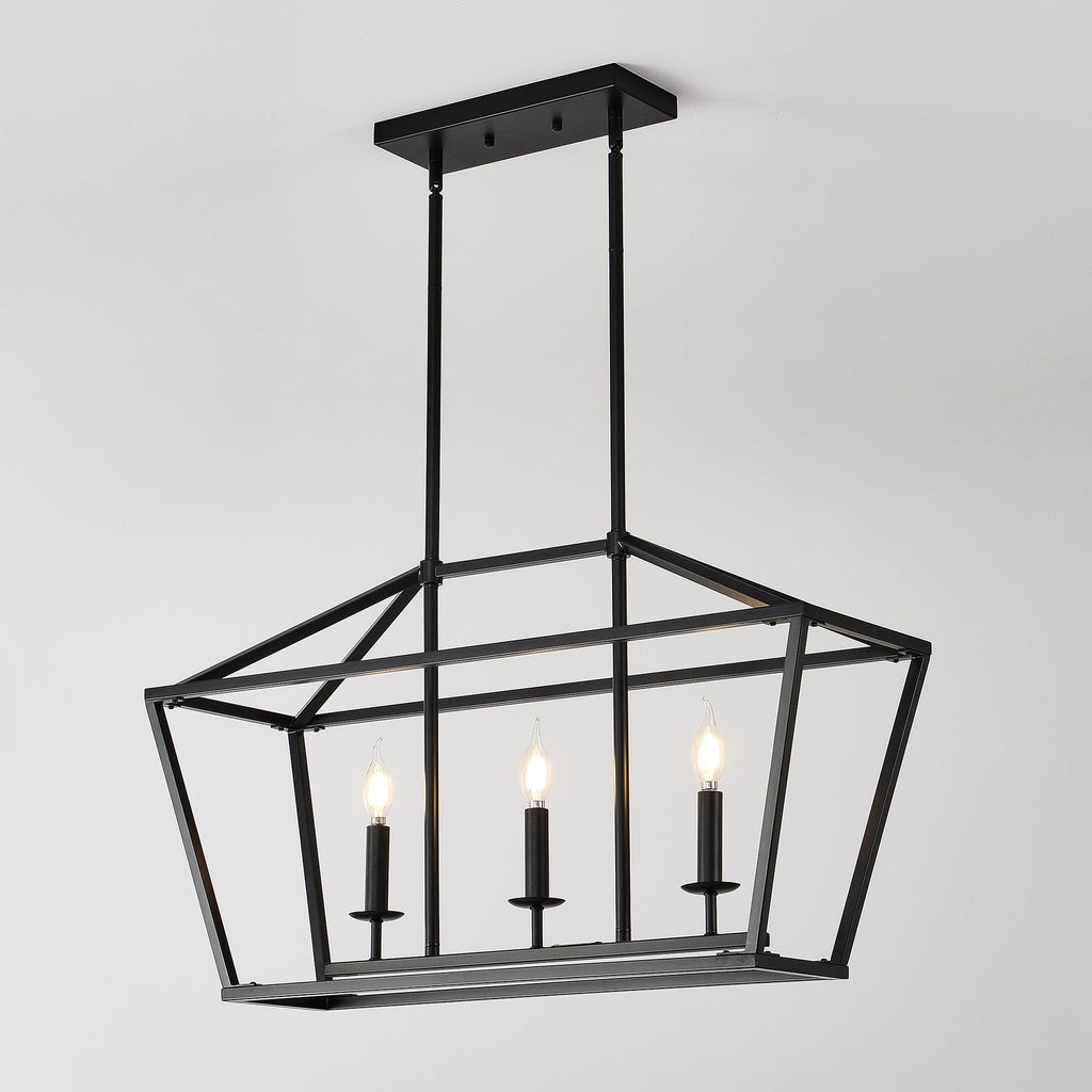 Chandelier Industrial Linear 3-Light Matte Black Metal Pendant Kitchen