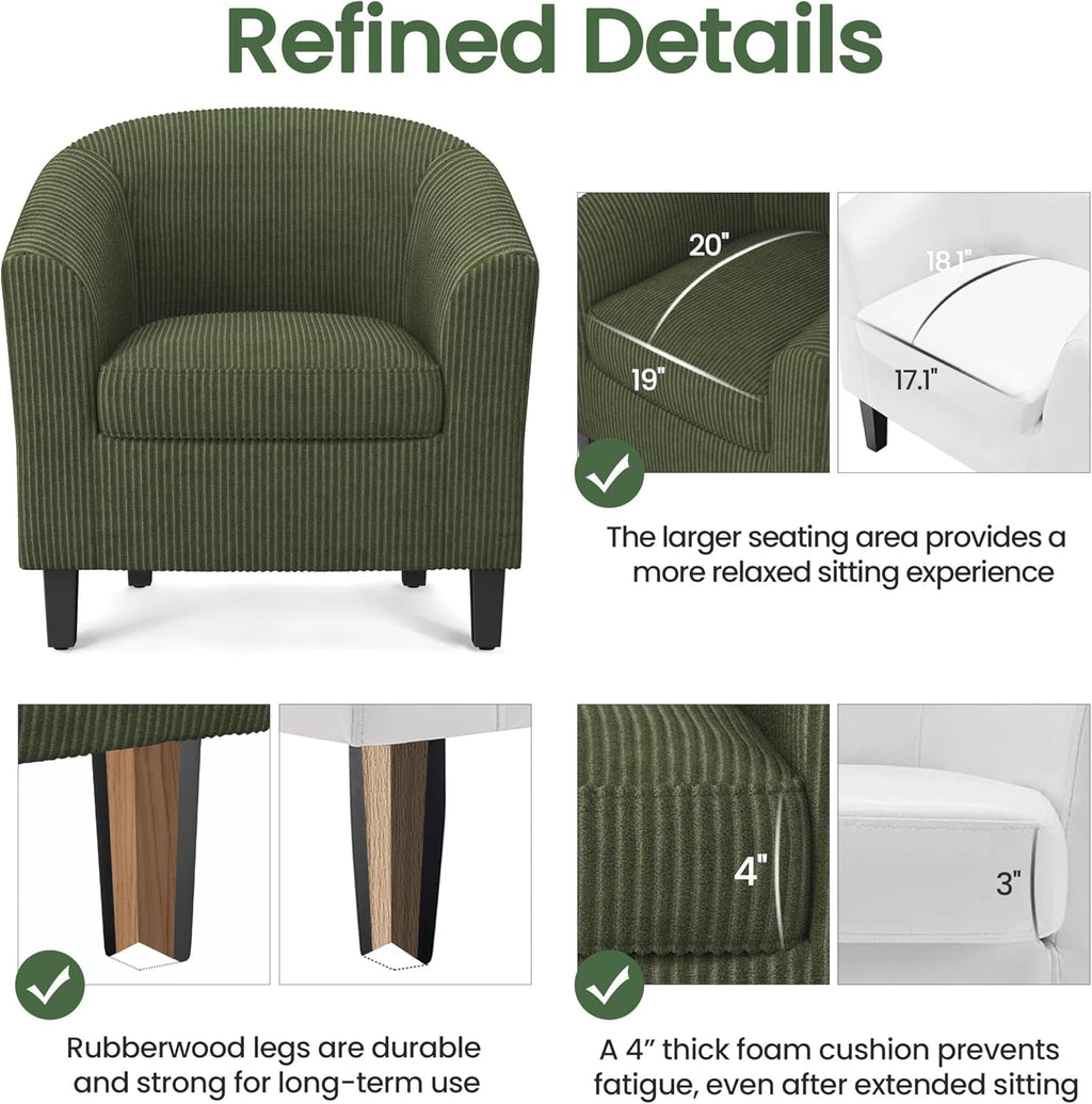 Corduroy Barrel Chairs Set of 2 Dark Green Upholstered