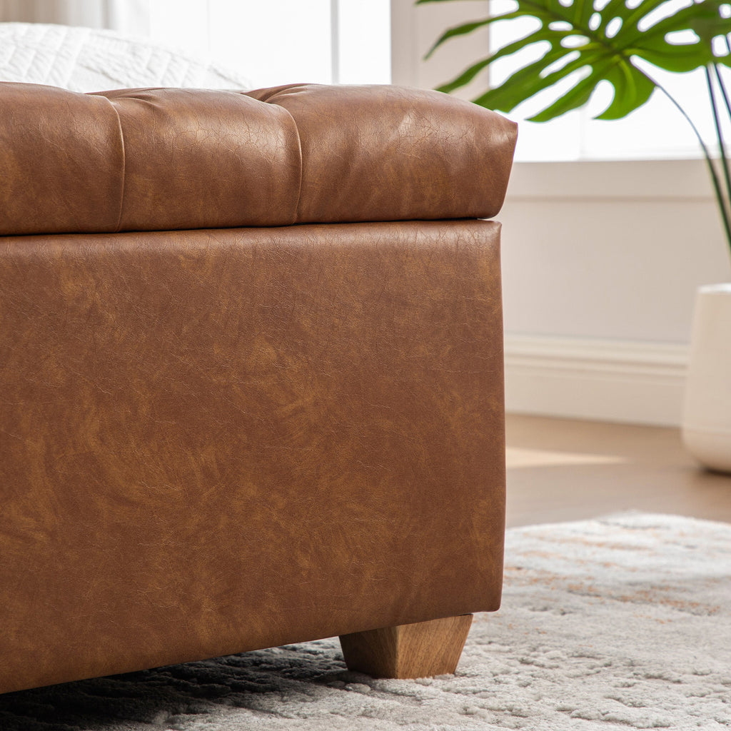 Storage Bench Tufted End of Bed Pu Upholstered Brown 60.2in Wide