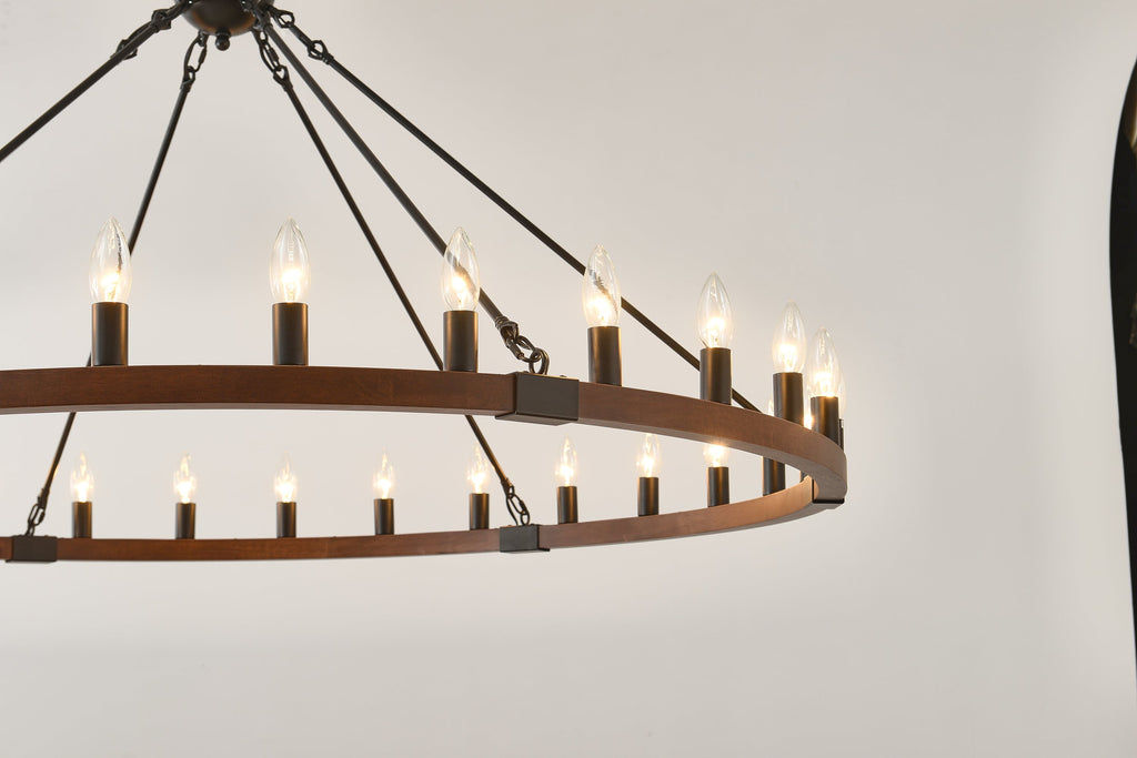 Chandelier Wood Wagon Wheel 20-Light Farmhouse Matte Black 39.3 In