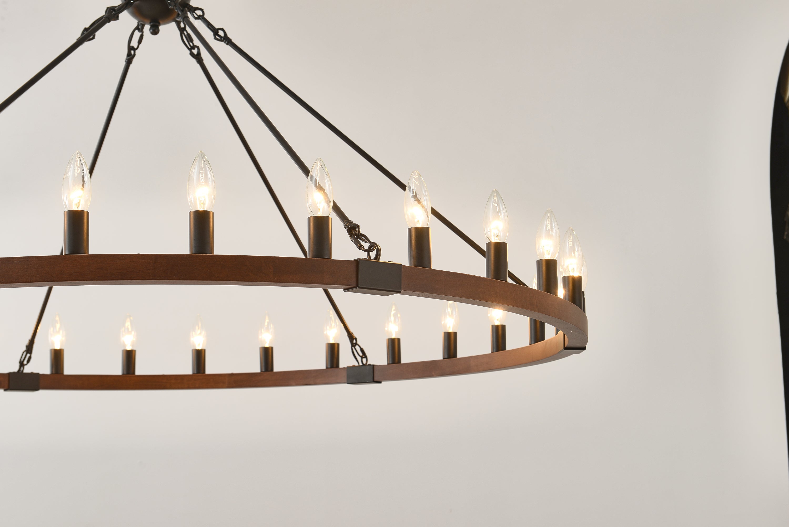 Chandelier Wood Wagon Wheel 20-Light Farmhouse Matte Black 39.3 In