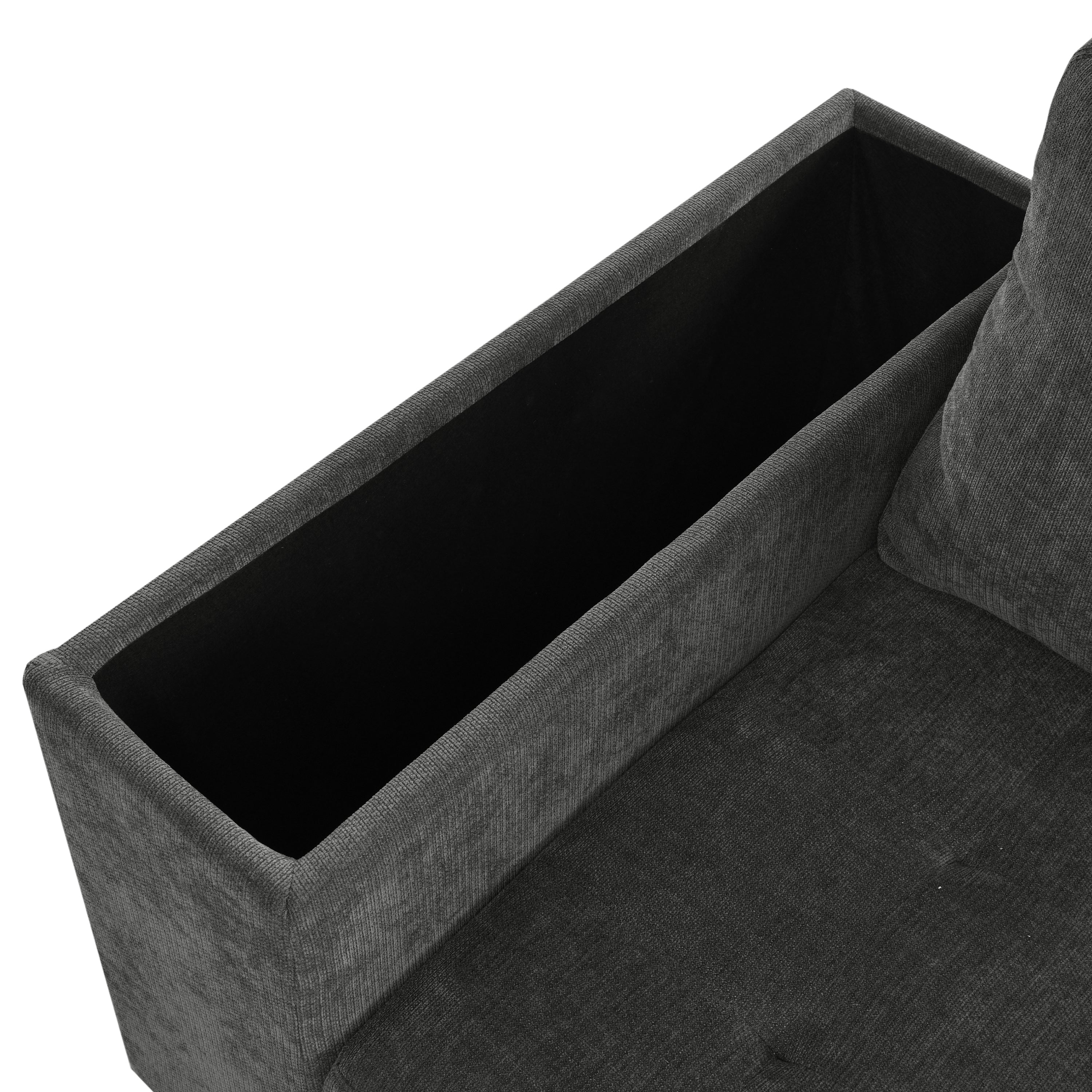 Sectional Sofa L-Shape Pull-Out Sleeper Polyester Gray 3 Seat 91 In
