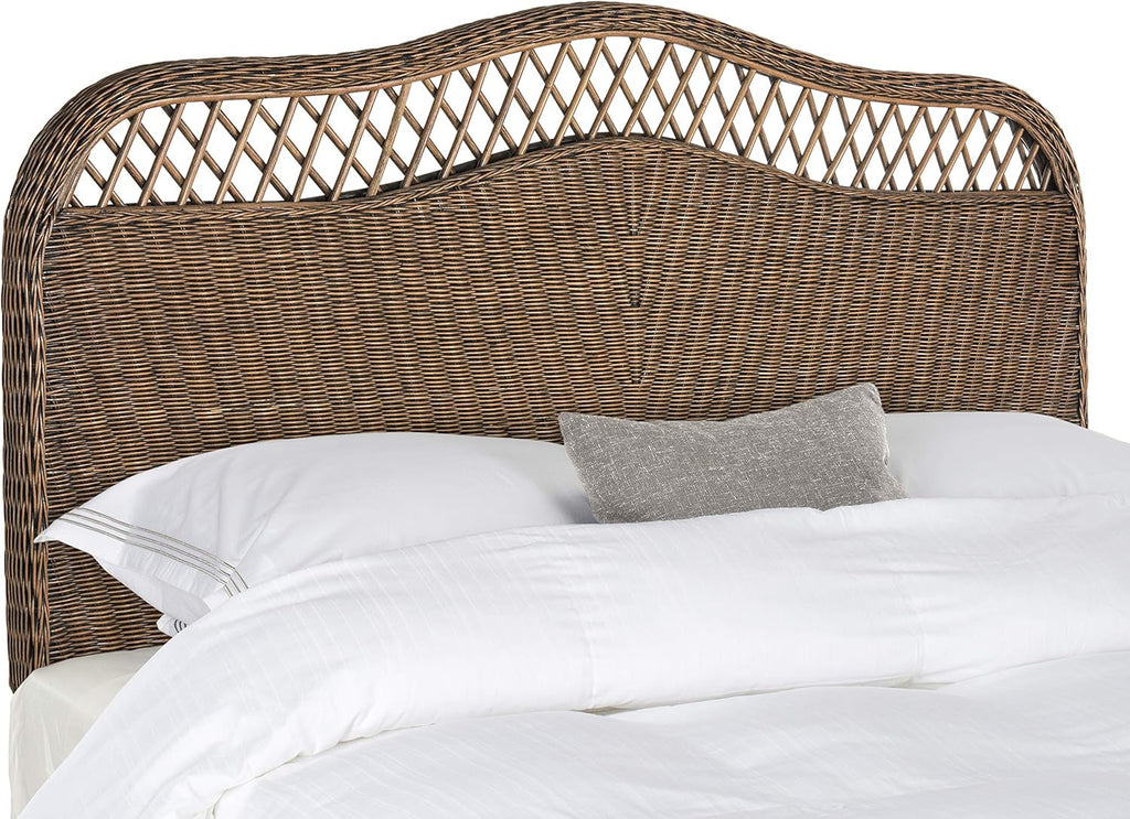 Intricately Woven Brown Rattan Queen Size Headboard