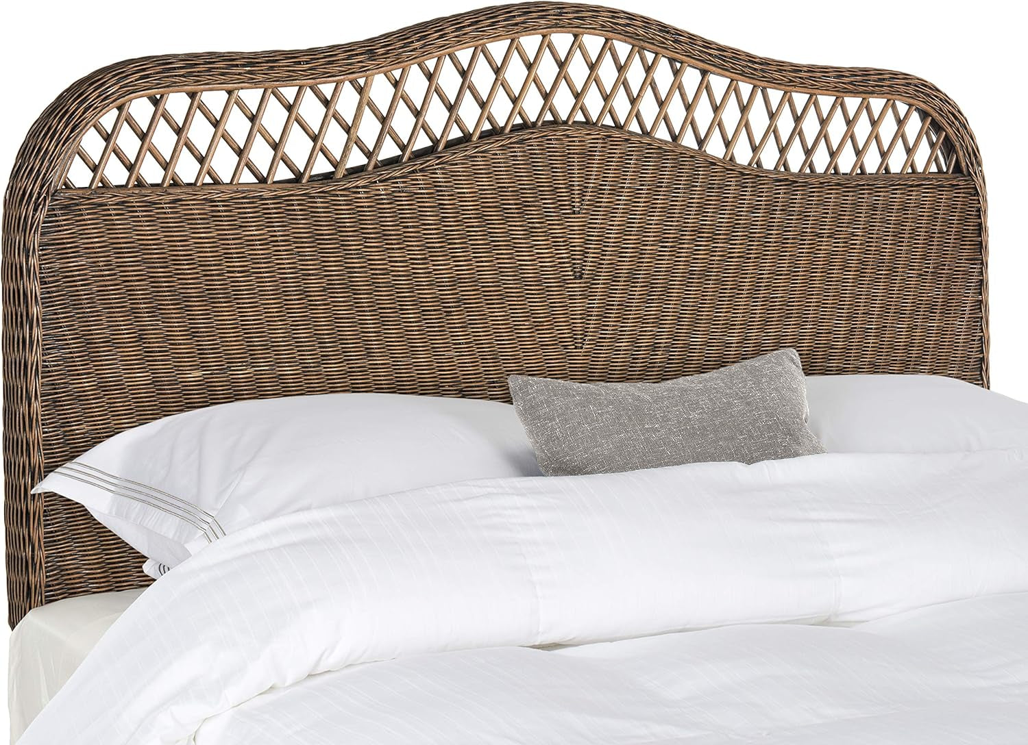Intricately Woven Brown Rattan Queen Size Headboard