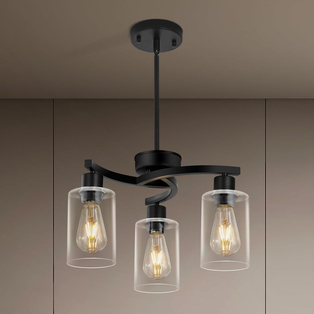 Three Light Black Dining Chandeliers For Kitchen Island