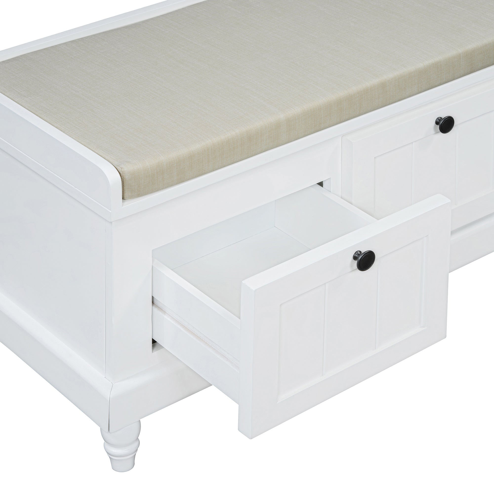Entry Bench Fluted MDF White Cushioned Seat 3 Drawers 44x16x19 In 220 LB