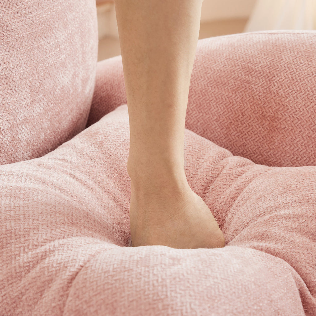 Sectional Sofa Modular Chenille Pink 3-Seat Tufted Pleated Cloud Style