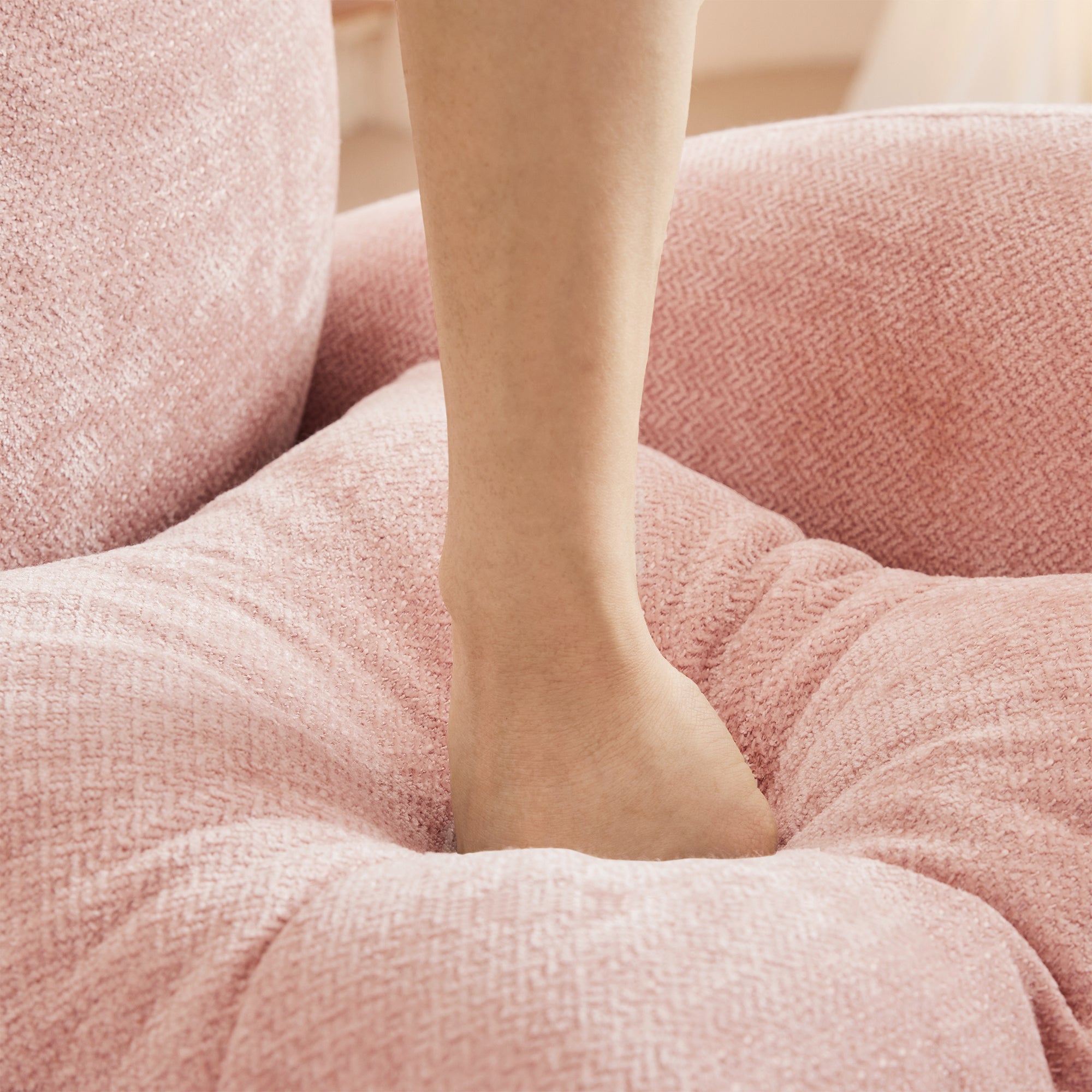 Sectional Sofa Modular Chenille Pink 3-Seat Tufted Pleated Cloud Style