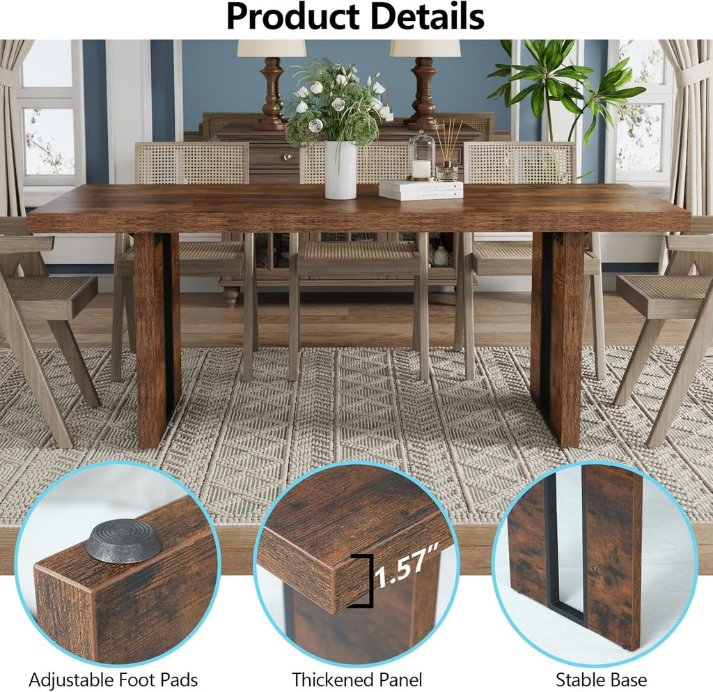 71 Inch Rustic Dining Table For 6 To 8 With Heavy Duty Legs