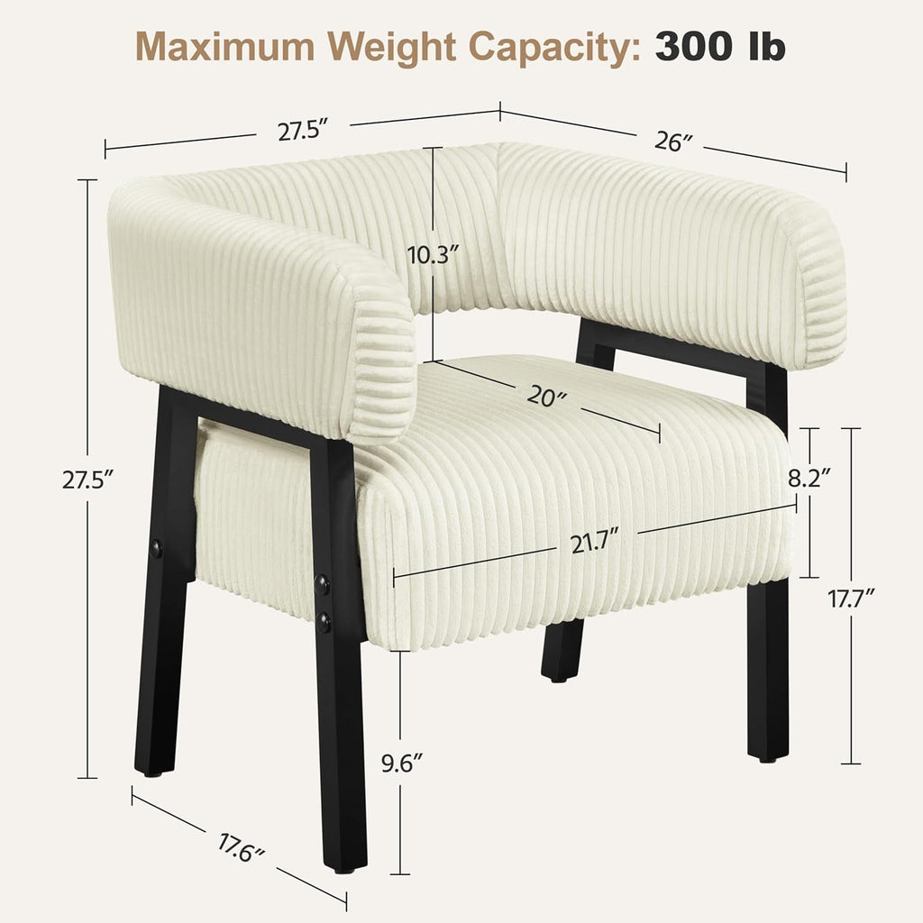 Beige Corduroy Barrel Chair Set Of 2 With Wood Legs