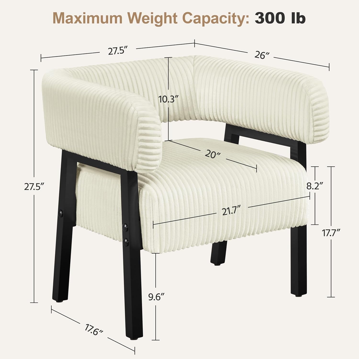 Beige Corduroy Barrel Chair Set Of 2 With Wood Legs