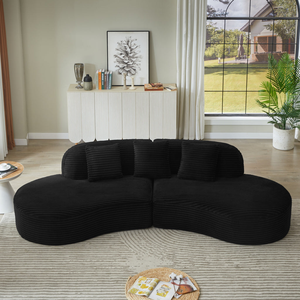 Sectional Sofa Curved Corduroy with Scatter Cushions No Assembly