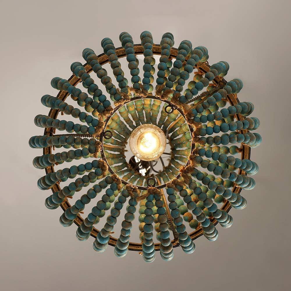 Gray Blue Rustic Wood Bead Chandelier Pendant Light