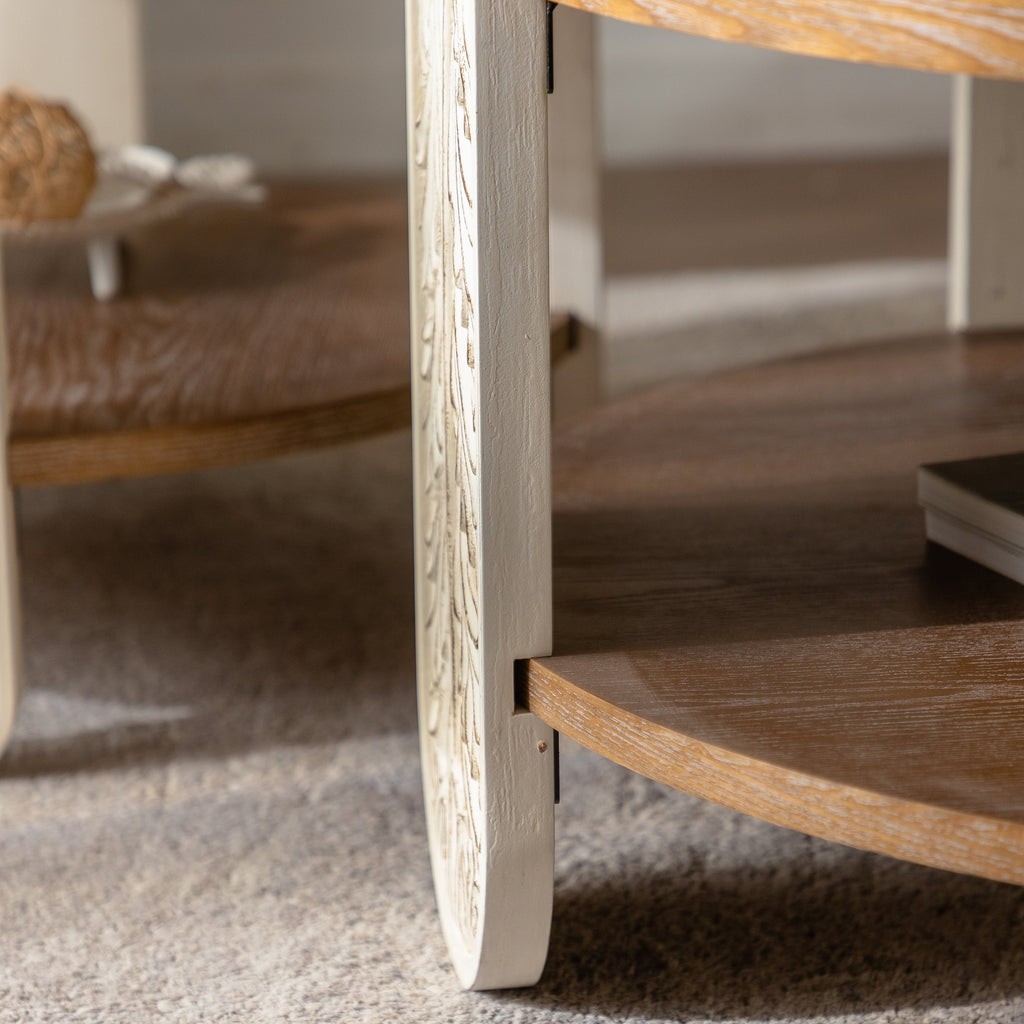 Carved Wood Coffee Table, Retro Double-Layer Storage, Palace Style, Small Spaces