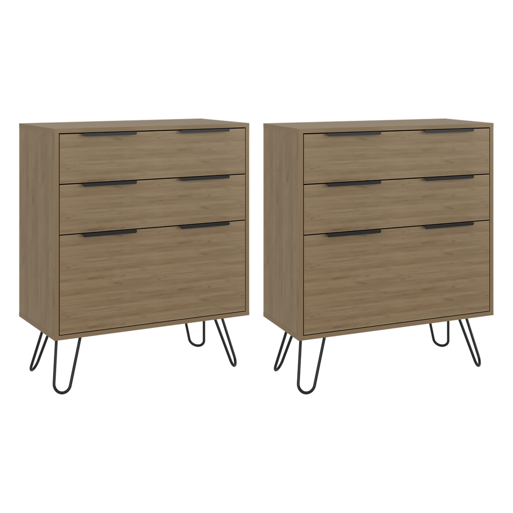 Dresser Modern Set of 2 3-Drawer Beige Particle Board Metal Legs 30.1x35.5 In