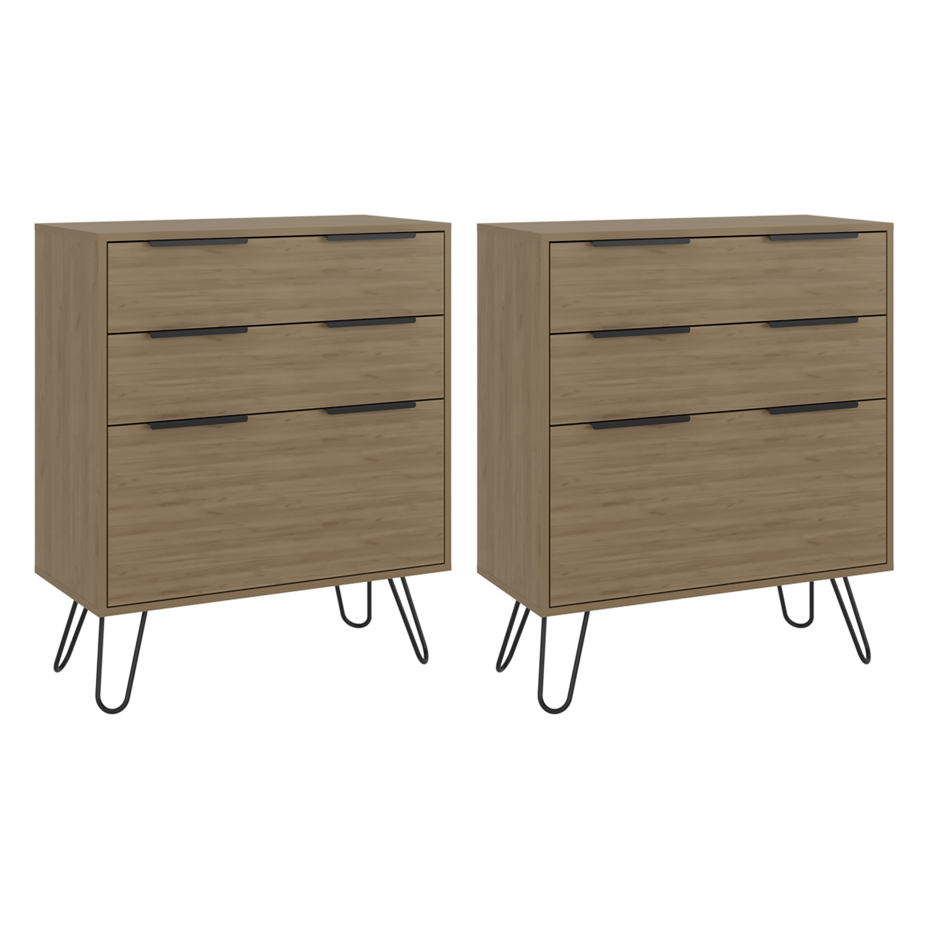 Dresser Modern Set of 2 3-Drawer Beige Particle Board Metal Legs 30.1x35.5 In