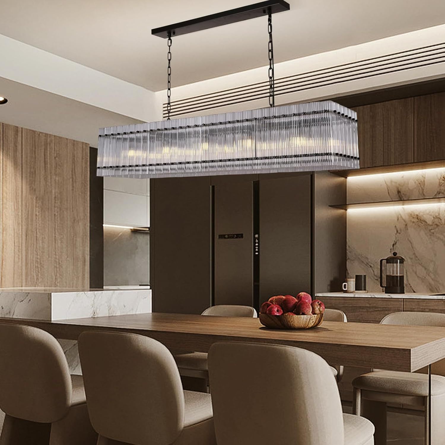 Chandelier Crystal Glass 10-Light Black Modern Rectangular Pendant Dining