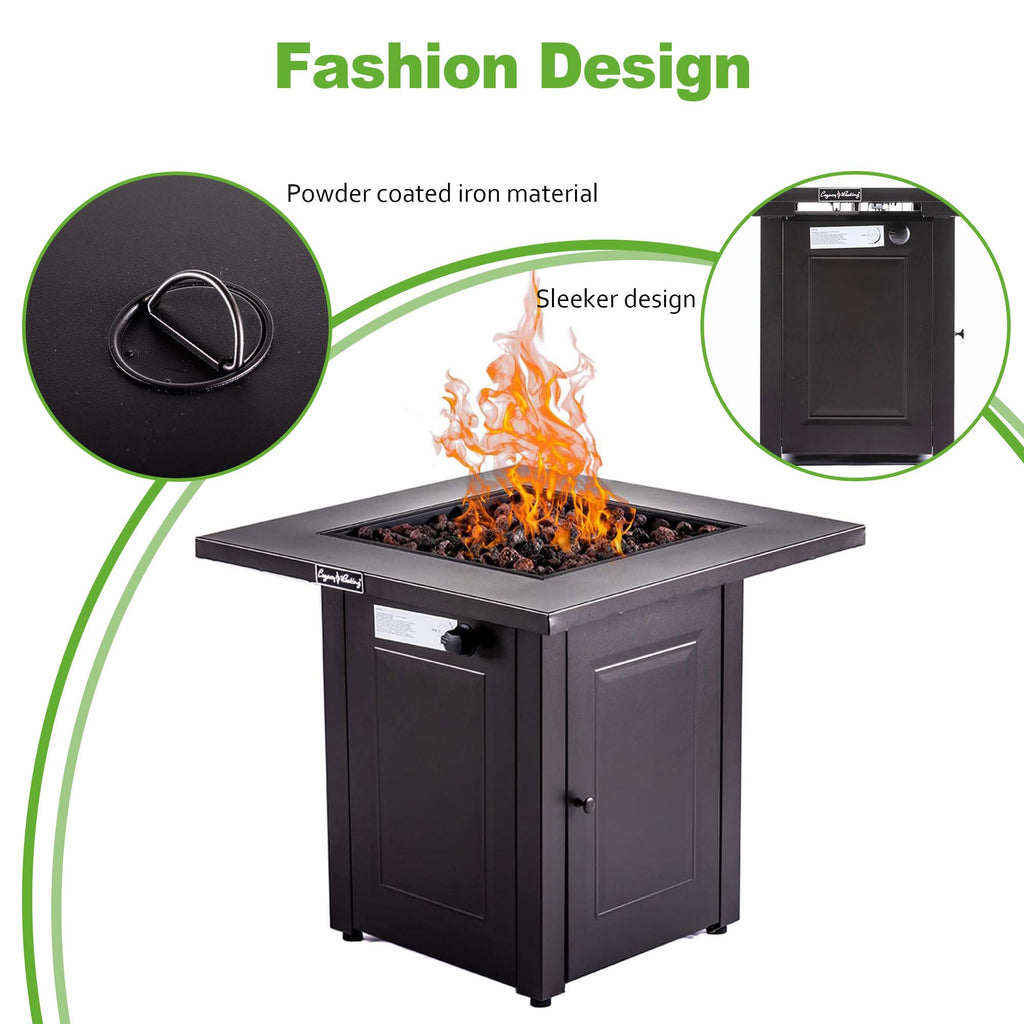 28in Propane Fire Pit Table 50000 BTU Outdoor Brown Square Gas Fire Pit Table