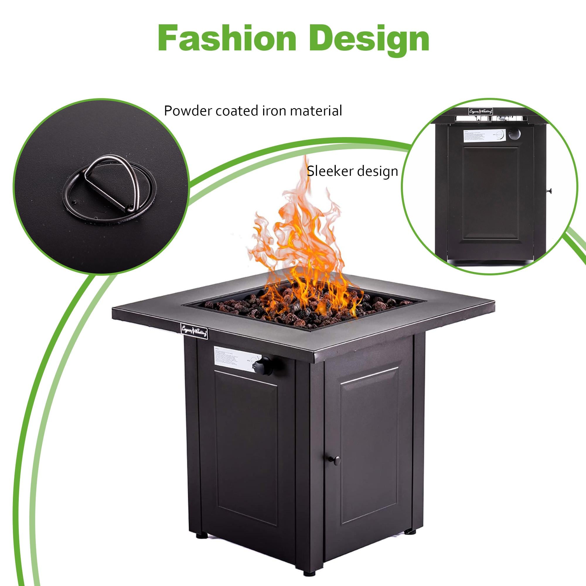 28in Propane Fire Pit Table 50000 BTU Outdoor Brown Square Gas Fire Pit Table