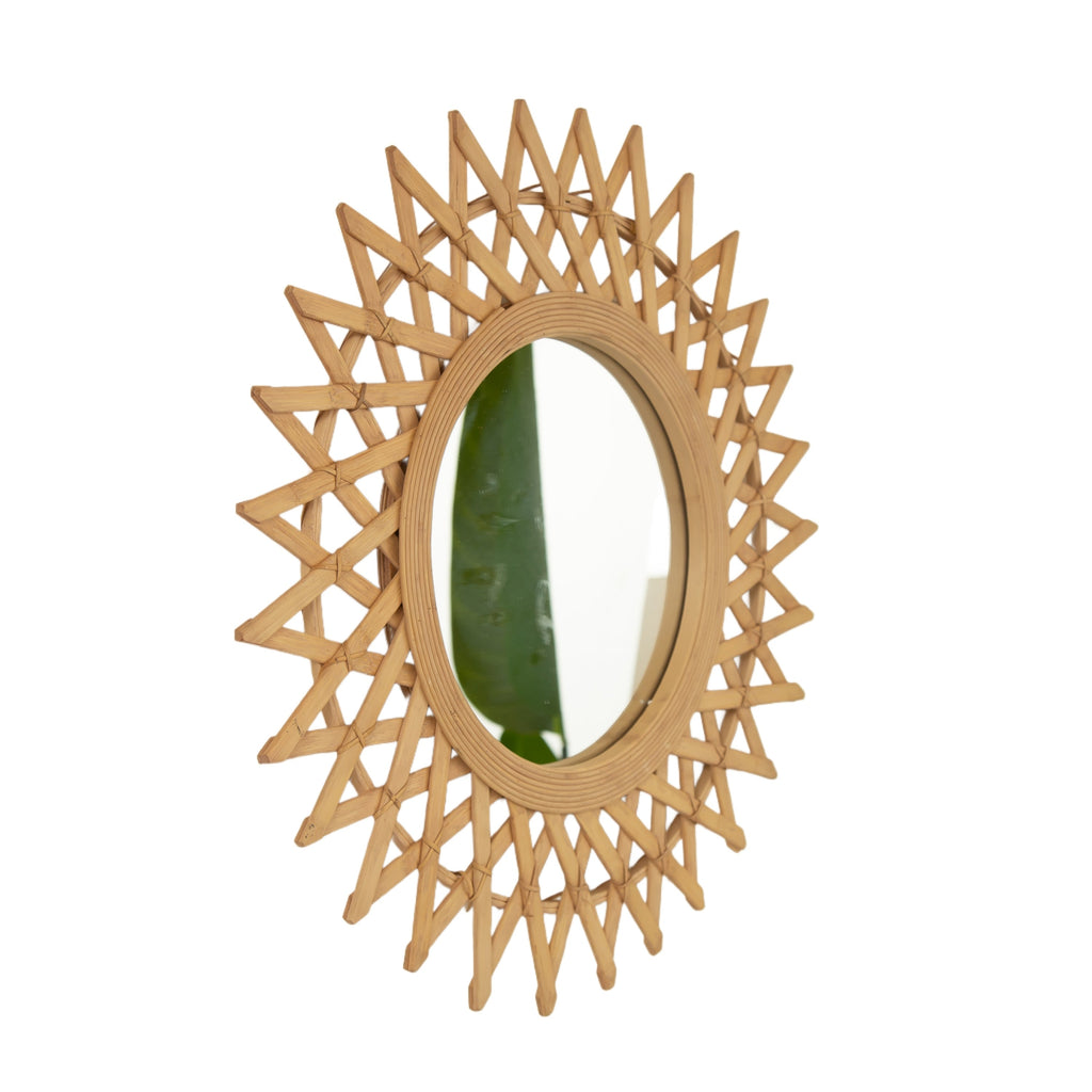 Wall Mounted Circle Mirror Boho Bamboo Natural 24x24 Inch Bedroom