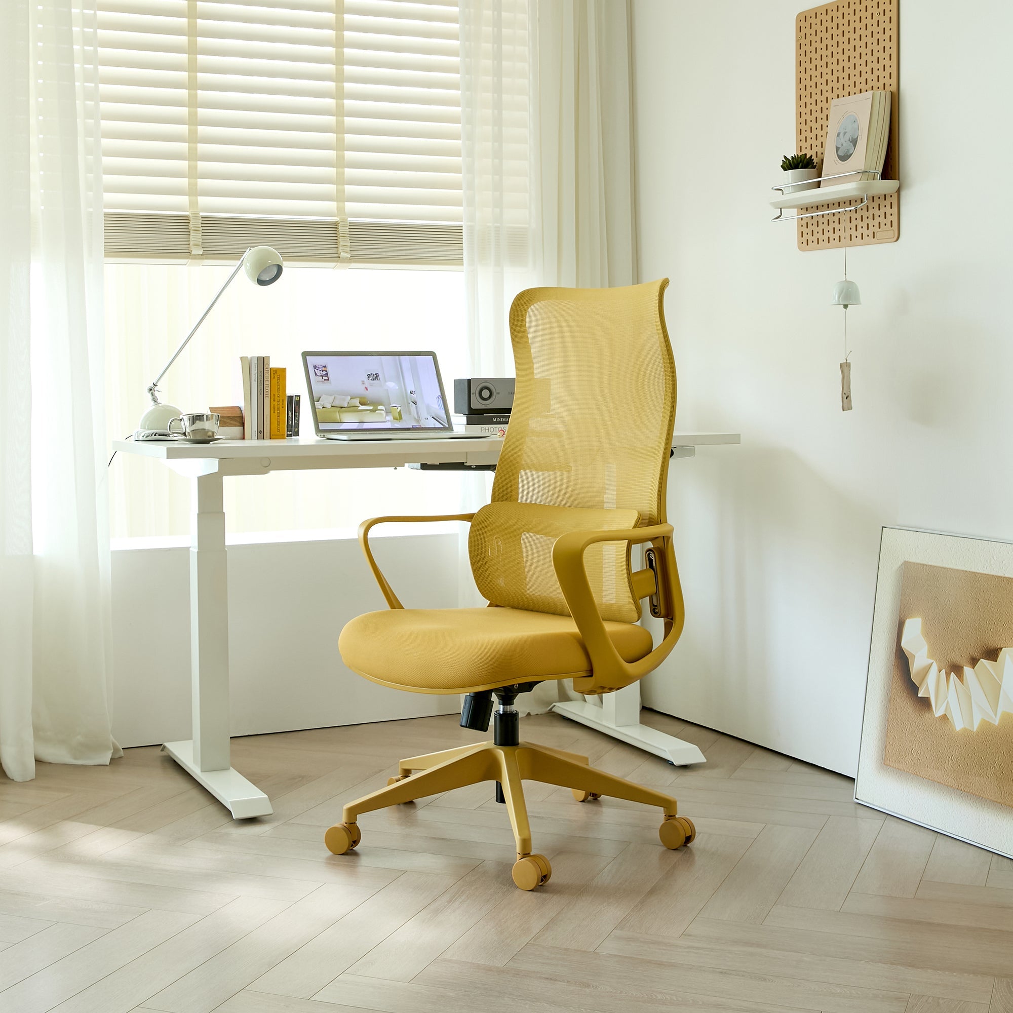 Ergonomic Office Chair Mesh High-Back Yellow 350 LB Lumbar Support Swivel