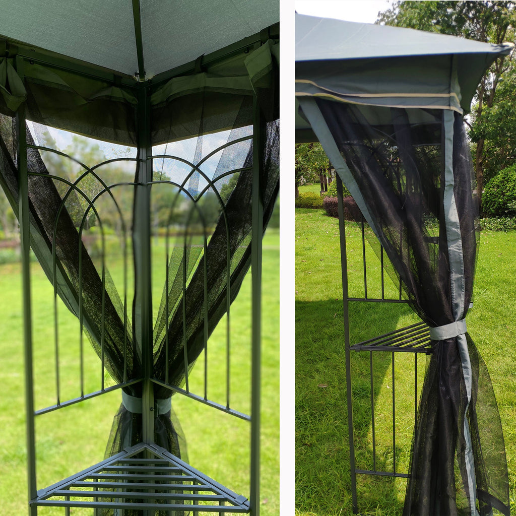 Gazebo Steel Gray 10x10 Ft Double Vented Roof Mesh Sidewalls UV-Resistant