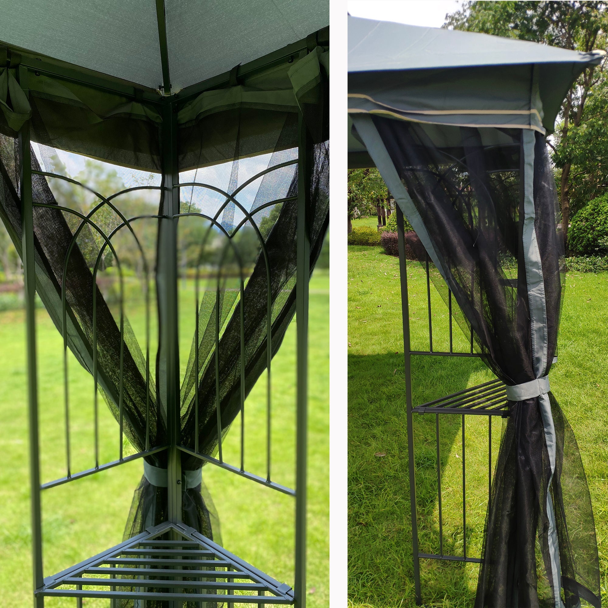 Gazebo Steel Gray 10x10 Ft Double Vented Roof Mesh Sidewalls UV-Resistant