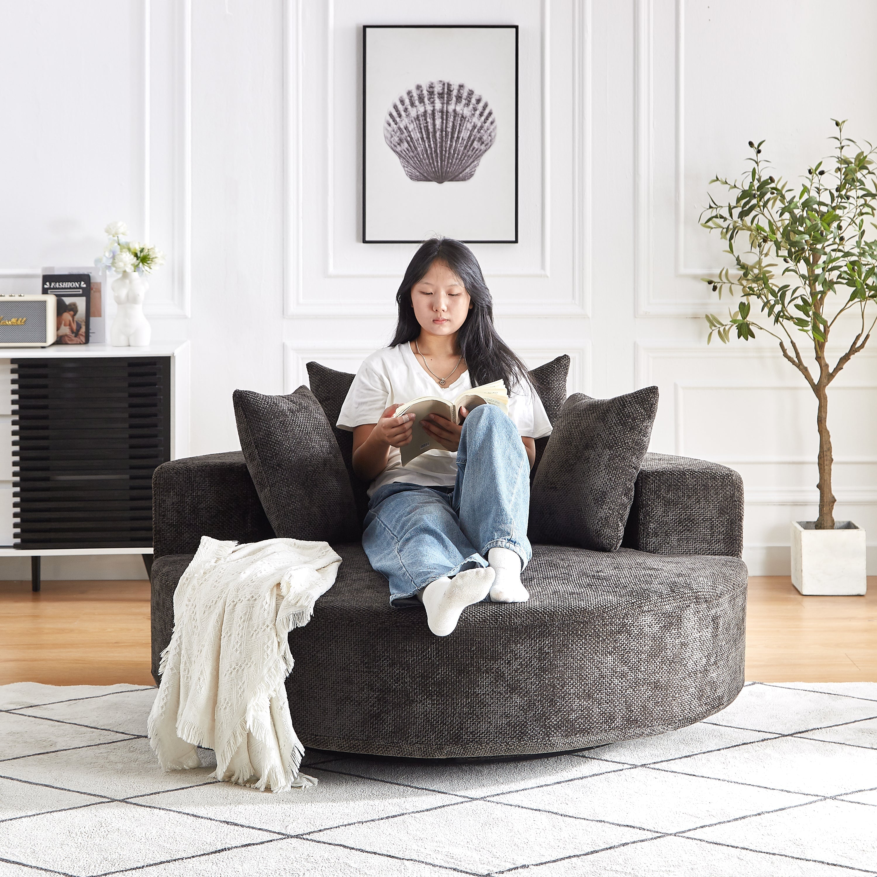 55''L Chenille Foam Single Swivel Chair