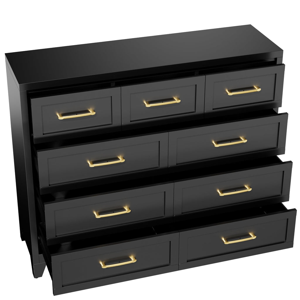 Dresser Tall 9-Drawer Black Steel Smooth-Glide 47.3x15.8x39 In