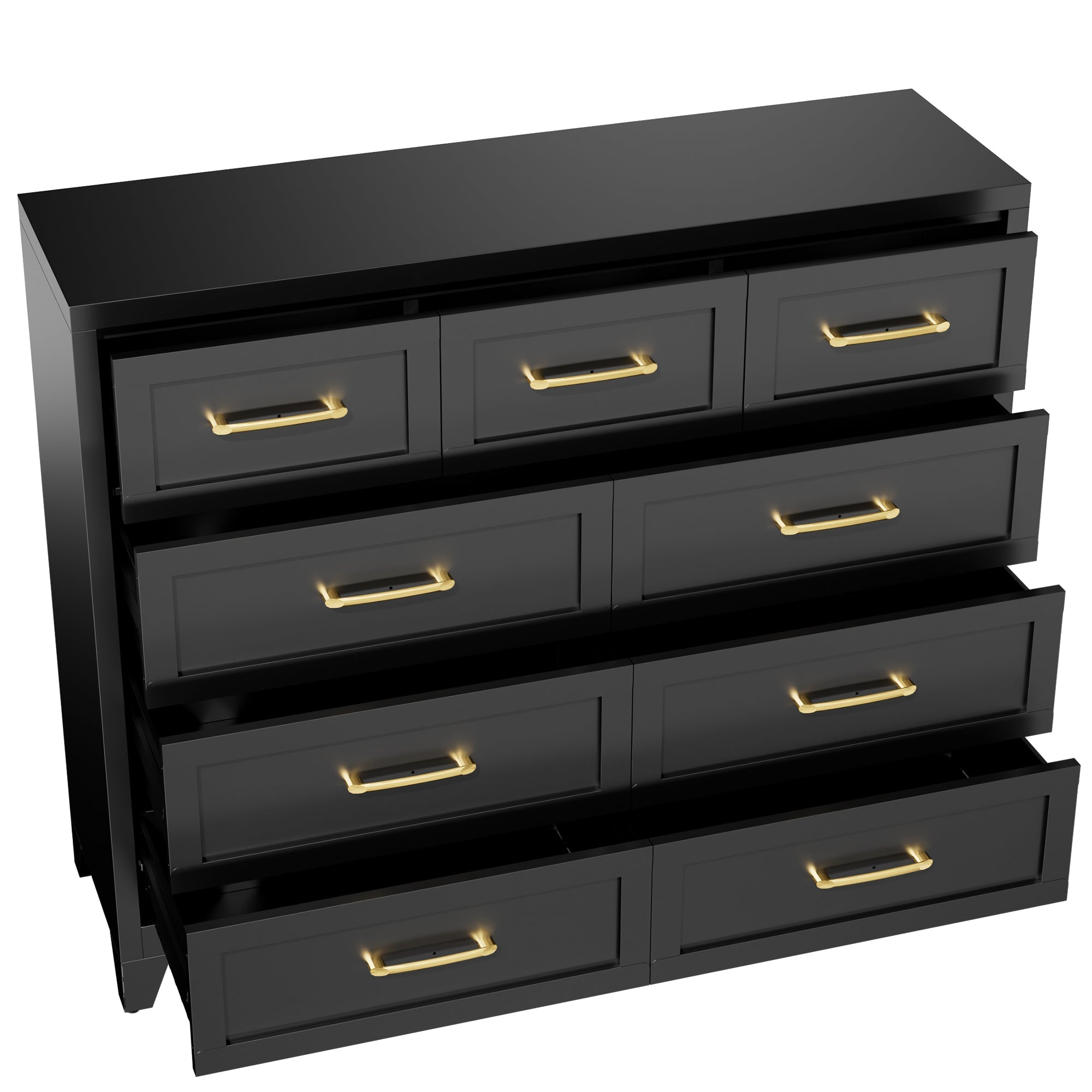 Dresser Tall 9-Drawer Black Steel Smooth-Glide 47.3x15.8x39 In