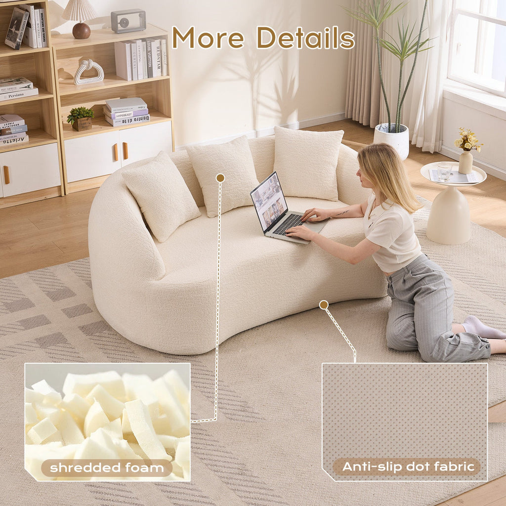 Sofa Curved Modern Off White Chenille 2-seater Space-Saving Compact