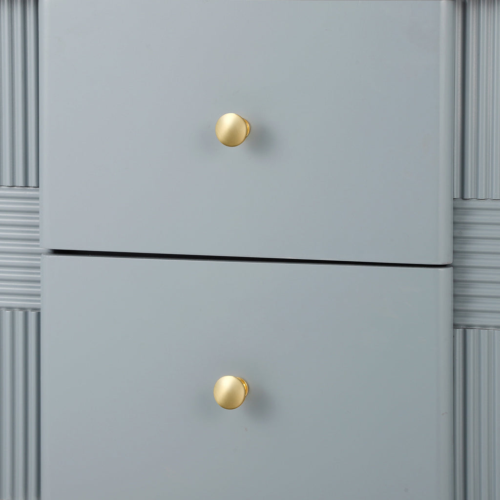 Modern Fluted Nightstand with 2 Drawers, Gold Metal Legs and Handles, Blue