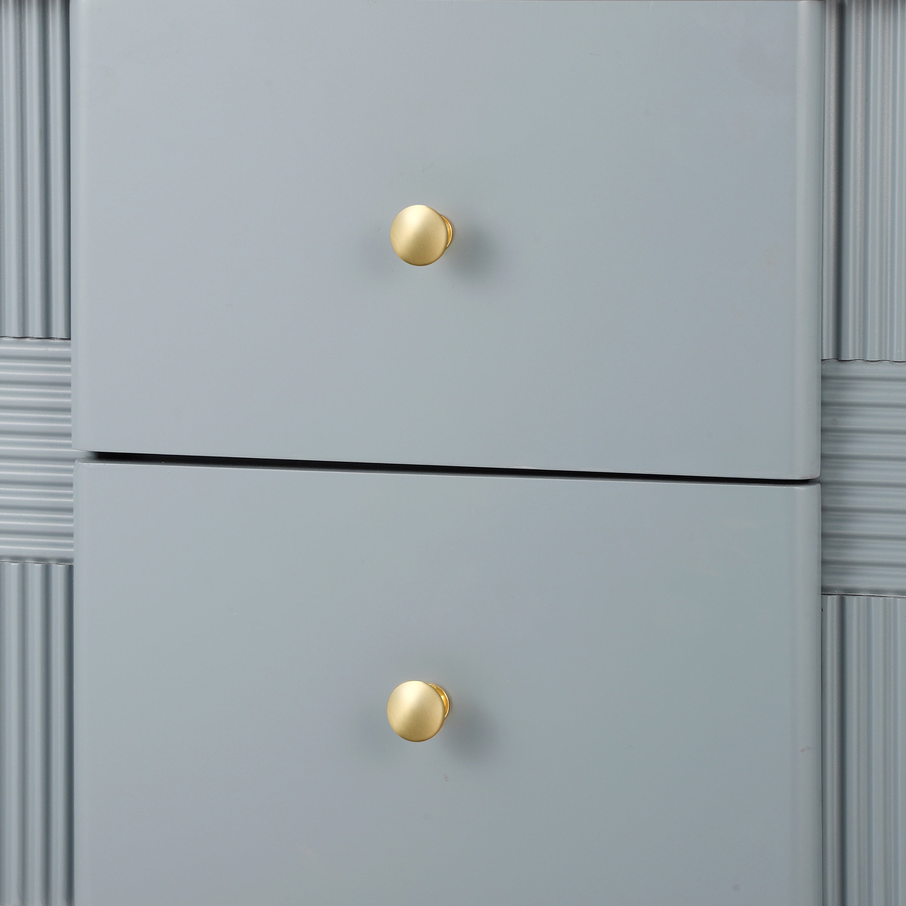 Modern Fluted Nightstand with 2 Drawers, Gold Metal Legs and Handles, Blue