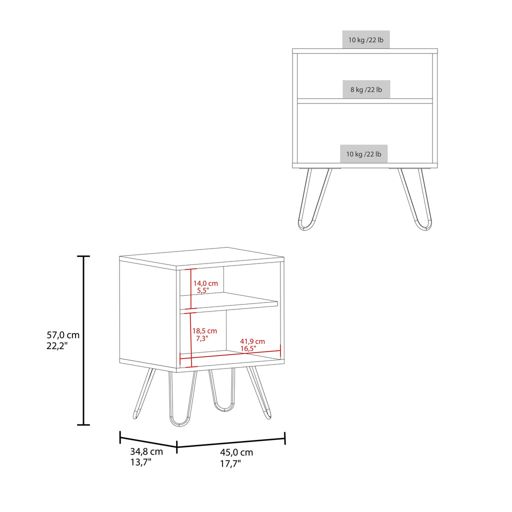 Set of 2 Modern Nightstands with Storage, Metal Legs, Light Oak
